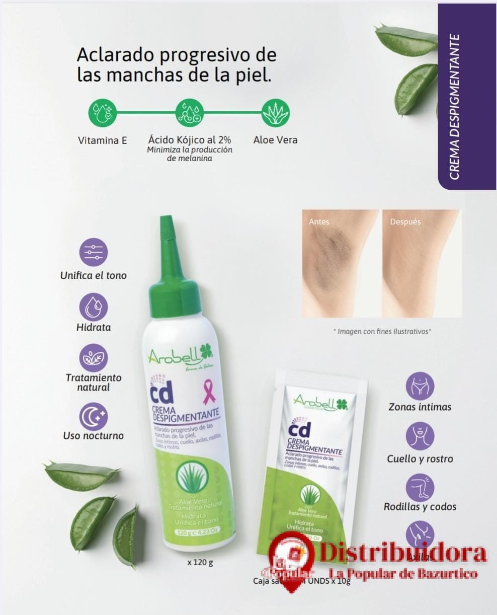 CREMA DESPIGMENTANTE, ACLARADOR PROGRESIVO DE MANCHAS, 120G DE AROBEL ...