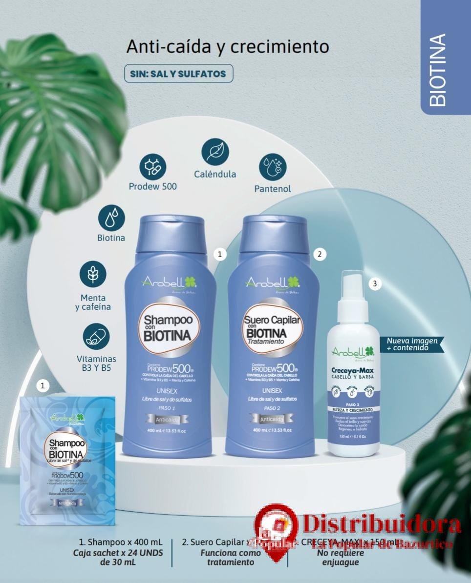 SHAMPOO CONTROL CAIDA CON BIOTINA 400ML DE AROBEL | DISTRiBUIDORA LA ...