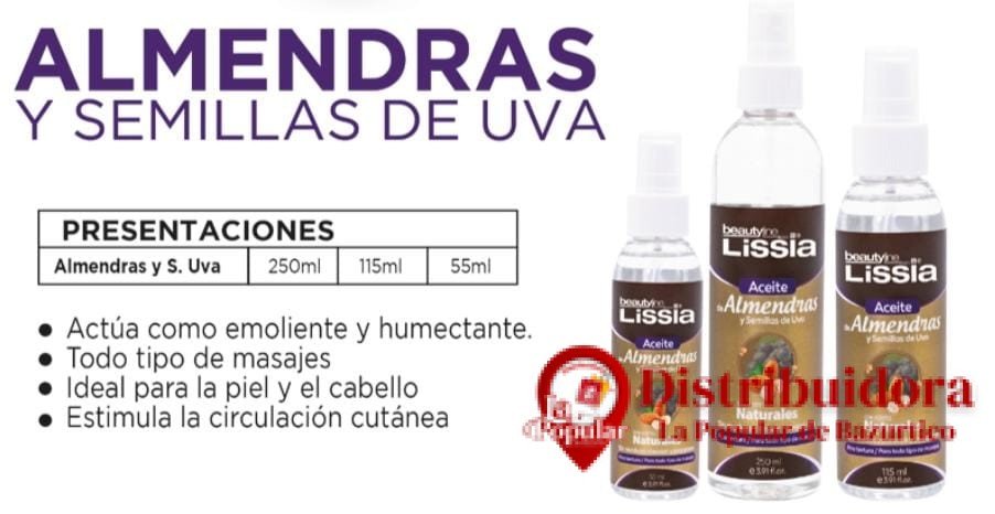 ACEITE CAPILAR ACITE DE ALMENDRA ESTIMULA LA CIRCULACION CUTANEA DE LISSIA