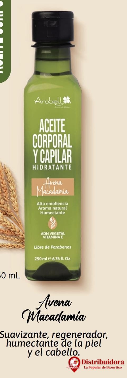 ACEITE HIDRATANTE, AVENA Y MACADAMIA, 250ML, DE AROBEL ACEITE HIDRATANTE AVENA Y MACADAMIA 250ML DE AROBEL