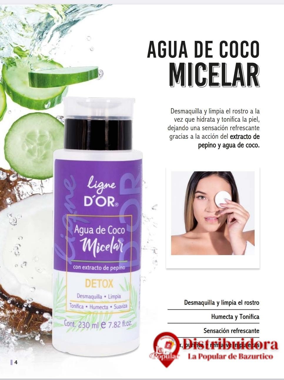 AGUA MICELAR DE COCO 230ML DE LIGNE D´OR_ AGUA MICELAR DE COCO 230ML DE LIGNE D´OR