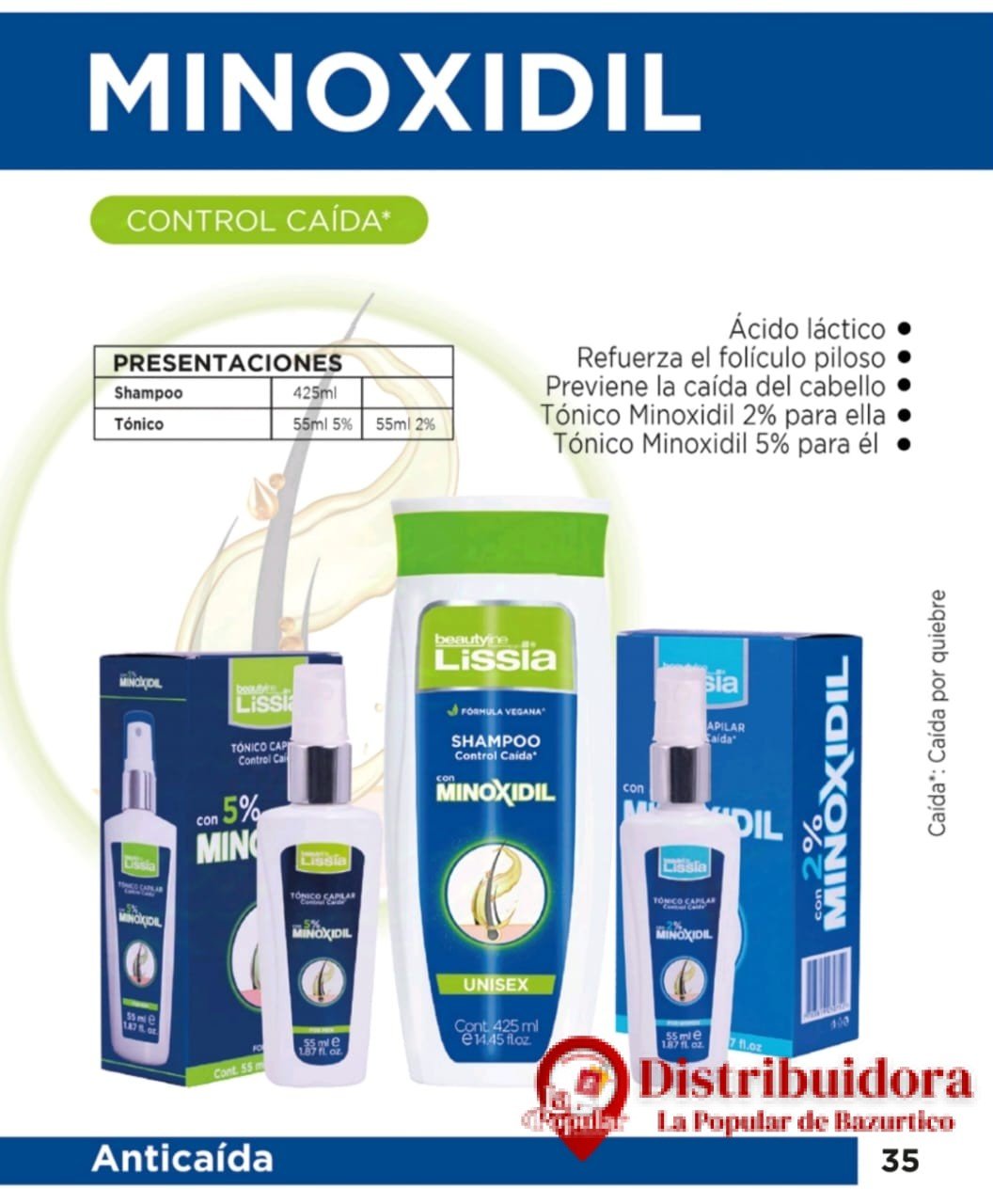 MINOXIDIL 2_ MUJER, 5_ HOMBRE MARCA LISSIA MINOXIDIL 2 MUJER 5 HOMBRE MARCA LISSIA