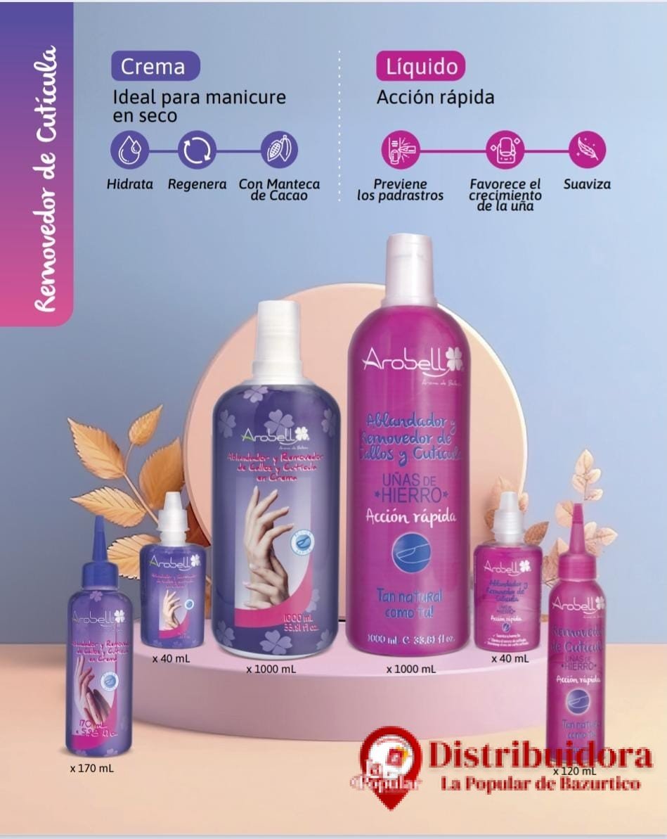 REMOVEDOR DE CUTICULA EN CREMA Y LIQUIDO, DE AROBELL REMOVEDOR DE CUTICULA EN CREMA Y LIQUIDO DE AROBELL