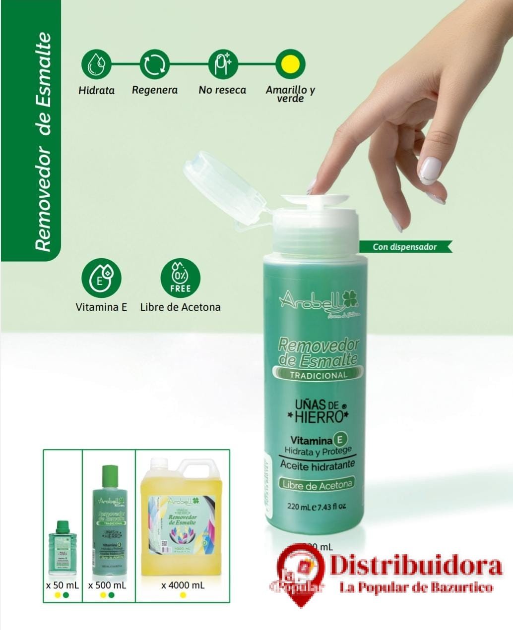 REMOVEDOR DE ESMALTE UÑAS DE HIERRO, DE AROBELL REMOVEDOR DE ESMALTE UNAS DE HIERRO DE AROBELL