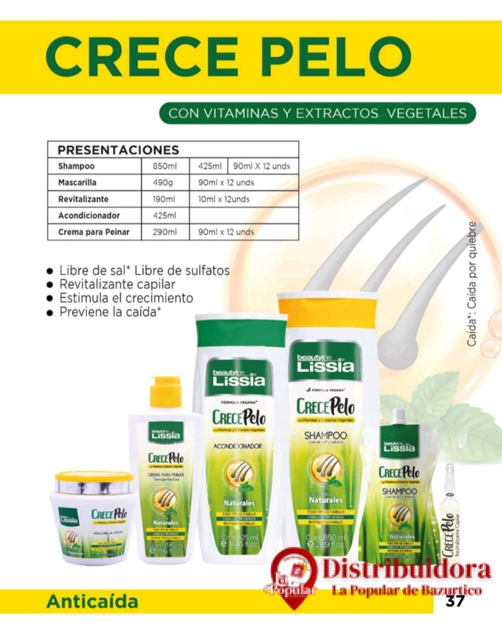 SHAMPOO ANTICAIDA CRECE PELO 425ML DE LISSIA SHAMPOO ANTICAIDA CRECE PELO 425ML DE LISSIA