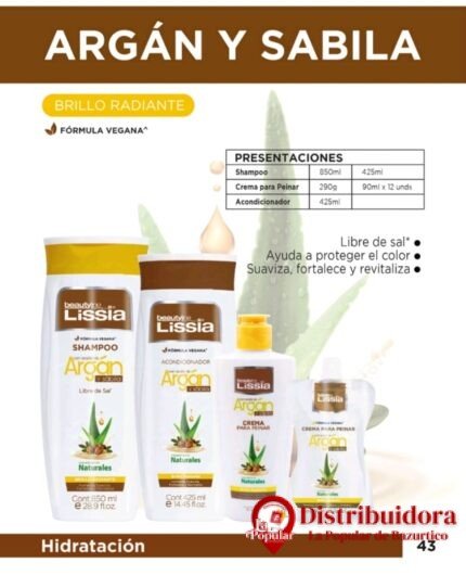 SHAMPOO HIDRATACION ARGAN Y SABILA 425ML DE LISSIA