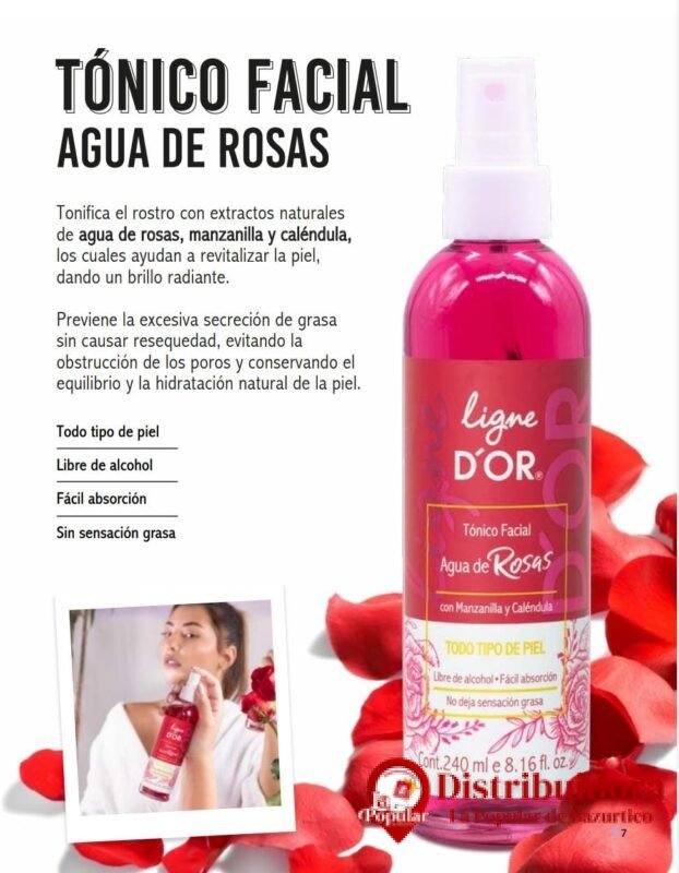 TONICO FACIAL AGUA DE ROSAS 240ML DE LIGNE D´ORg