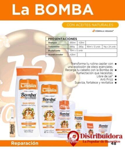 TRTAMIENTO REPARADOR LA BOMBA 12 OLEOS, 260ML DE LISSIA