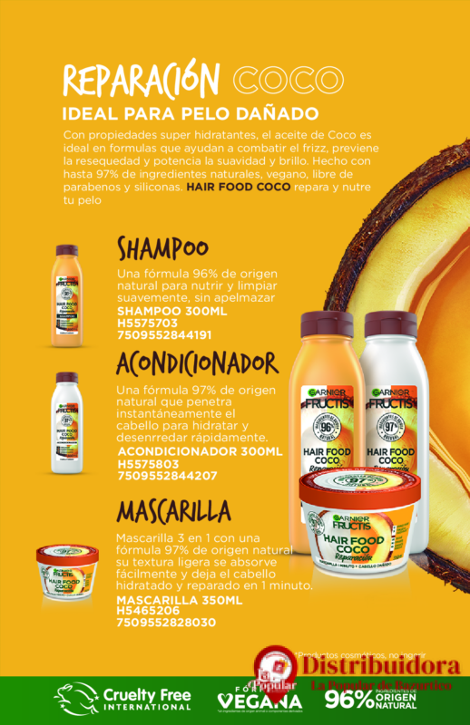 SHAMPOO REPARACION HAIR FOOD COCO DE 300ML DE GARNIER