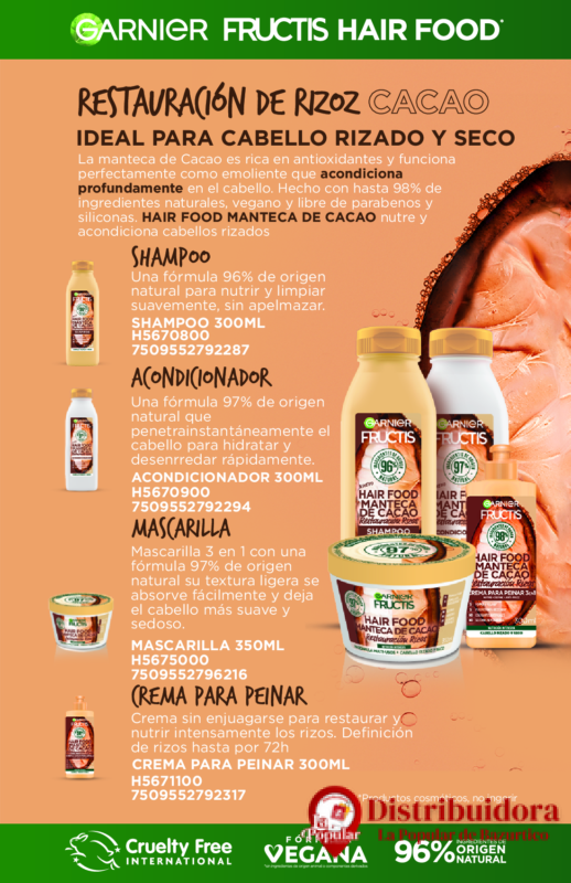 SHAMPOO RESTAURACION DE RIZOS HAIR FOOD MANTECA DE CACAO 300ML DE GARNIER