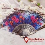 ABANICO FLOREZ AZUL-ROJO